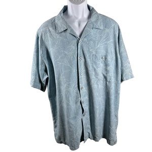 Luau Men’s Sz XL Blue White Palm Tree Print Silk Shirt